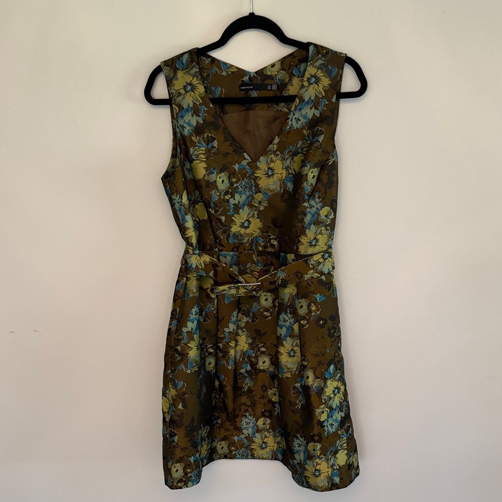 Karen Millen Brown and Blue Floral Mini Dress